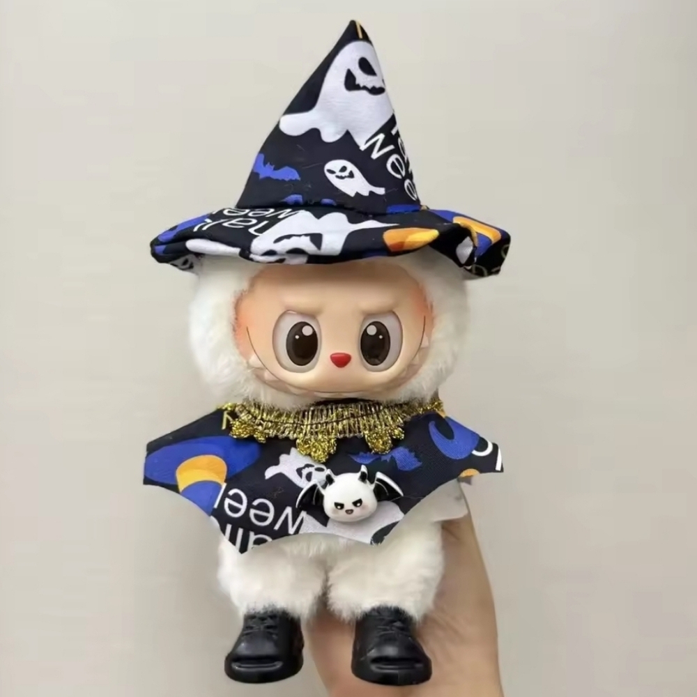 Labubu Halloween Outfit Witch Plush Toy with Hat ( No Doll, No Shoes)